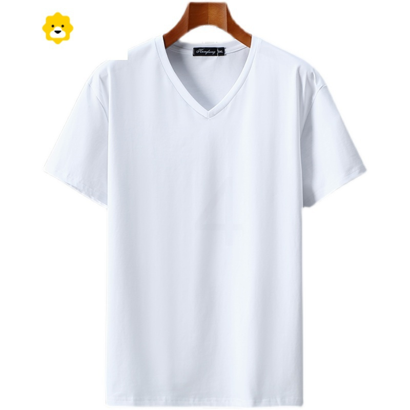 fishbasket男士短袖t恤v领大码宽松加肥加大季白色胖子纯色体恤打底衫