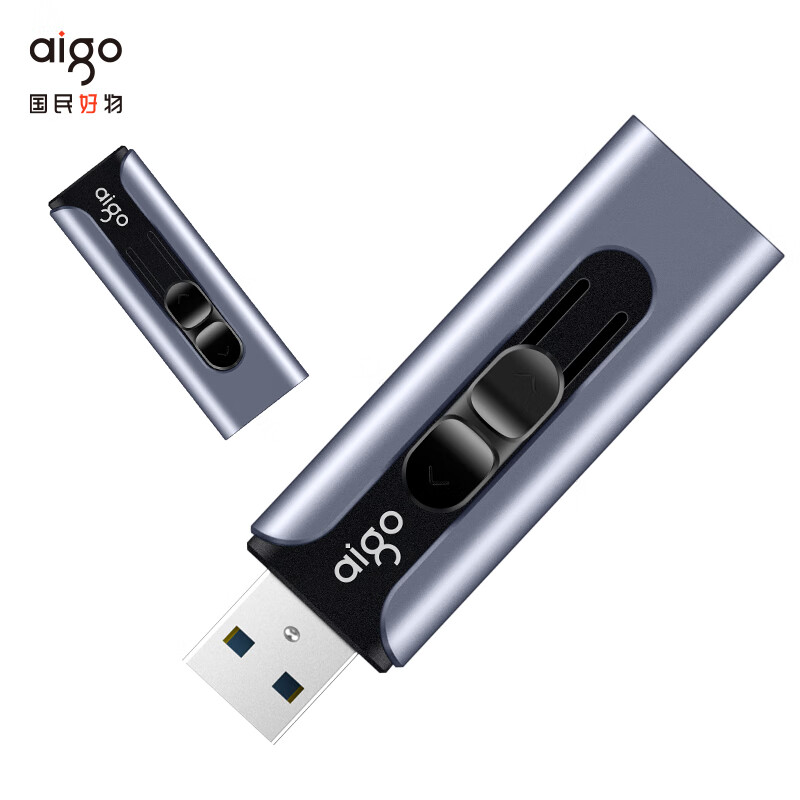 爱国者(AIGO)64GB USB3.0 U盘 U335金属推拉款 蓝色 时尚高速