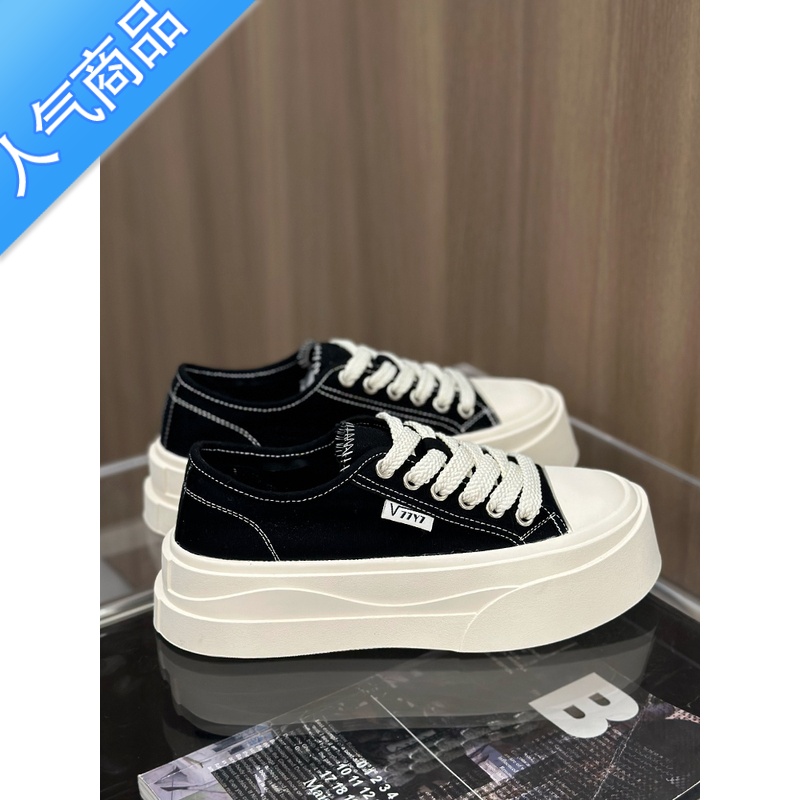 SUNTEK厚底透气帆布鞋女2023新款夏季运动休闲鞋增高系带软底小白鞋板鞋高清大图