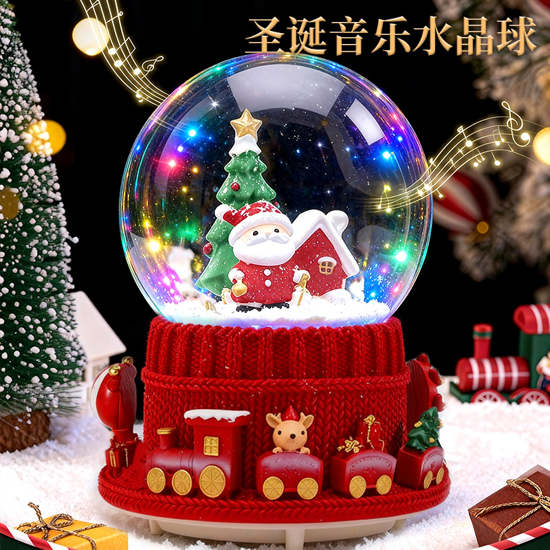圣诞节礼物圣诞老人水晶球八音盒飘雪发光旋转音乐盒装饰摆件3750高清大图