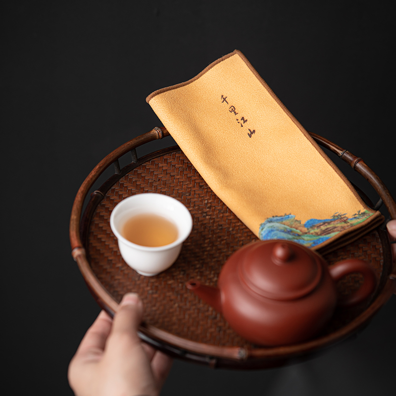 苏氏陶瓷(SUSHI CERAMICS)茶巾千里江山国潮风加倍吸水禅意干泡茶壶垫