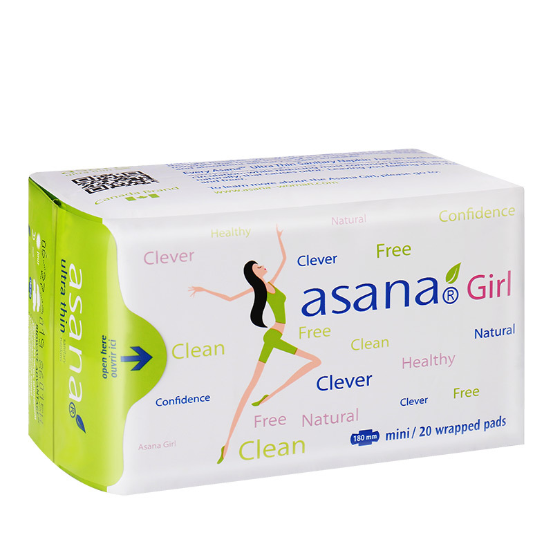 阿莎娜asana 加拿大原装进口超薄护翼棉面迷你卫生巾姨妈巾180mm 20P 日用夜用均可