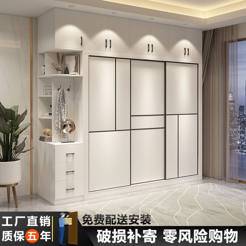 卧室推拉门衣柜家用现代大小户型三门大衣橱实木衣柜带梳妆台