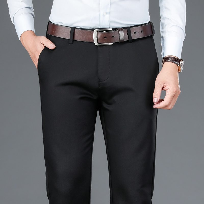 老爺車(LAOYECHE)休闲裤修身直筒黑色秋冬季弹力男裤商务青年冬季款裤子男休闲裤