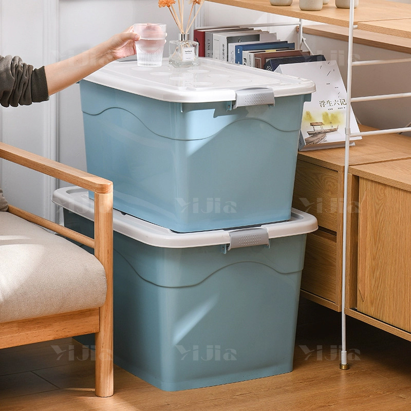 翌嘉YJ4120523 塑料收纳箱带盖子储物整理箱存放箱 蓝色 800*590*480高清大图