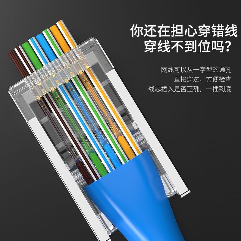 万级(WANJEED)六类穿孔式水晶头Cat6类千兆通孔式网线接头rj45网络连接器8P8C水晶头 WJ-15231