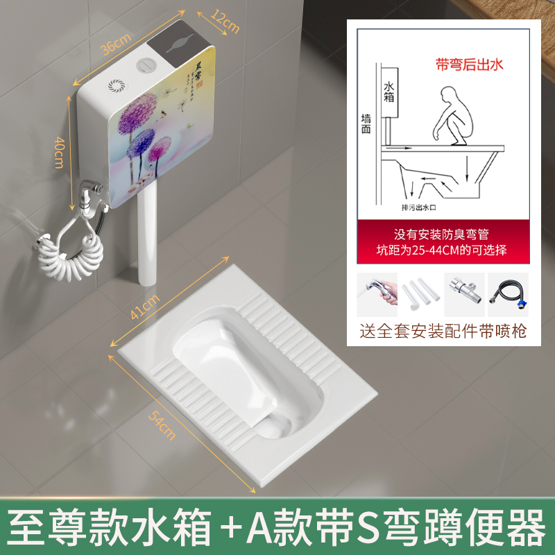 家用陶瓷蹲便器 A款带S弯后排水+至尊款水箱