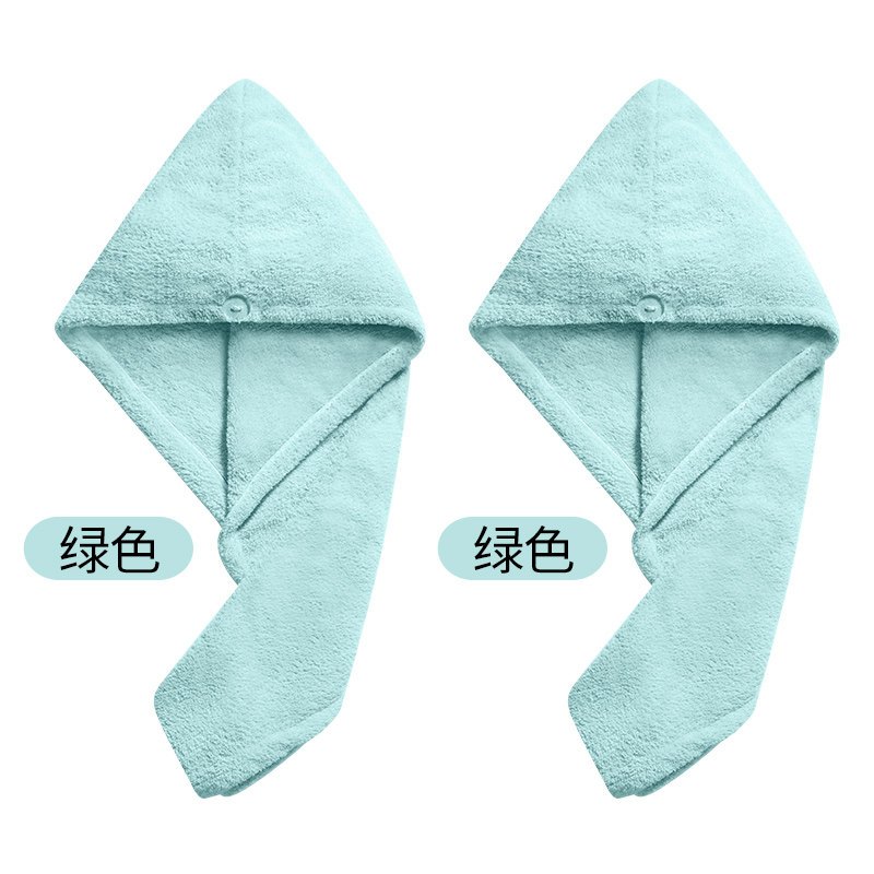 干发帽吸水速干长短发浴帽包头巾可爱干发毛巾女[两条装] 三维工匠 绿色两个装