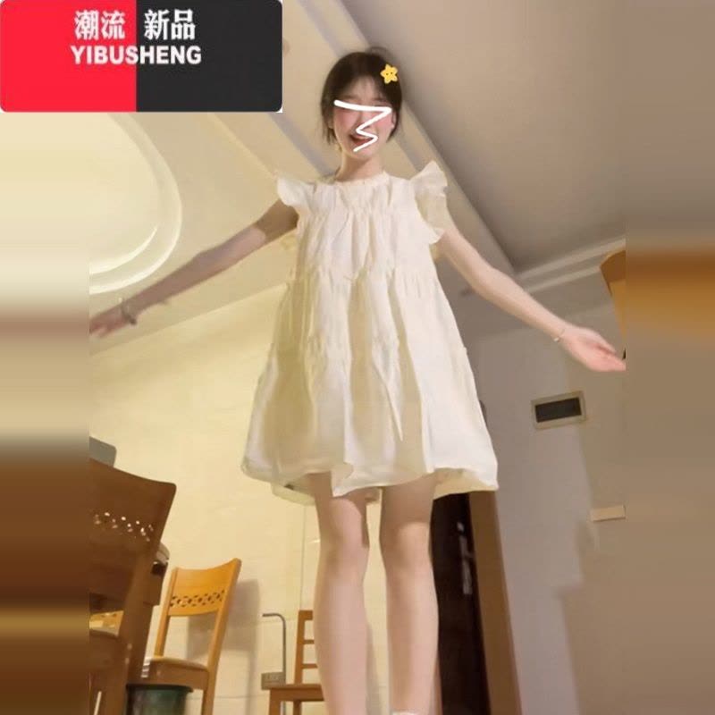 YIBUSHENG小飞袖白色连衣裙女季2024新款小个子高级感看法式初恋甜美图片