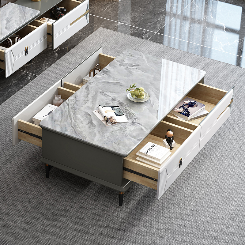 宜意式极简北欧ins风带抽岩板面现代简约一体化客厅家具h26茶几电视柜