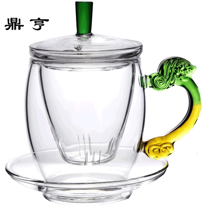 鼎亨 琉璃把水杯玻璃杯带盖女士玻璃茶杯过滤泡茶杯茶水分离