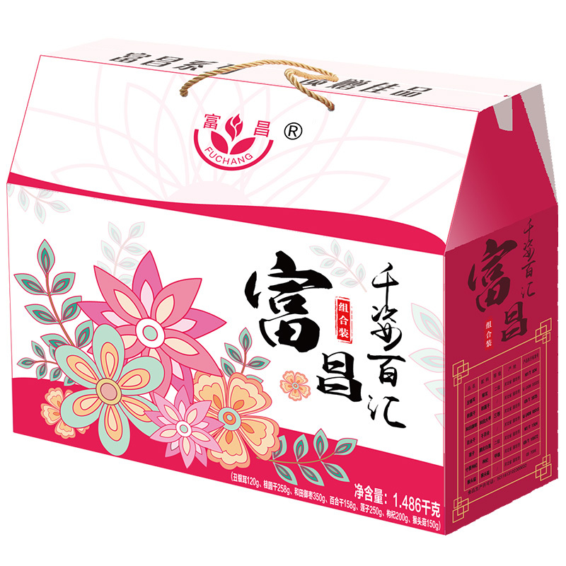 [年货礼盒]富昌千姿百汇礼盒1.486kg(银耳莲子百合猴头菇桂圆枸杞枣)团购员工福利节日送礼节日礼品定制