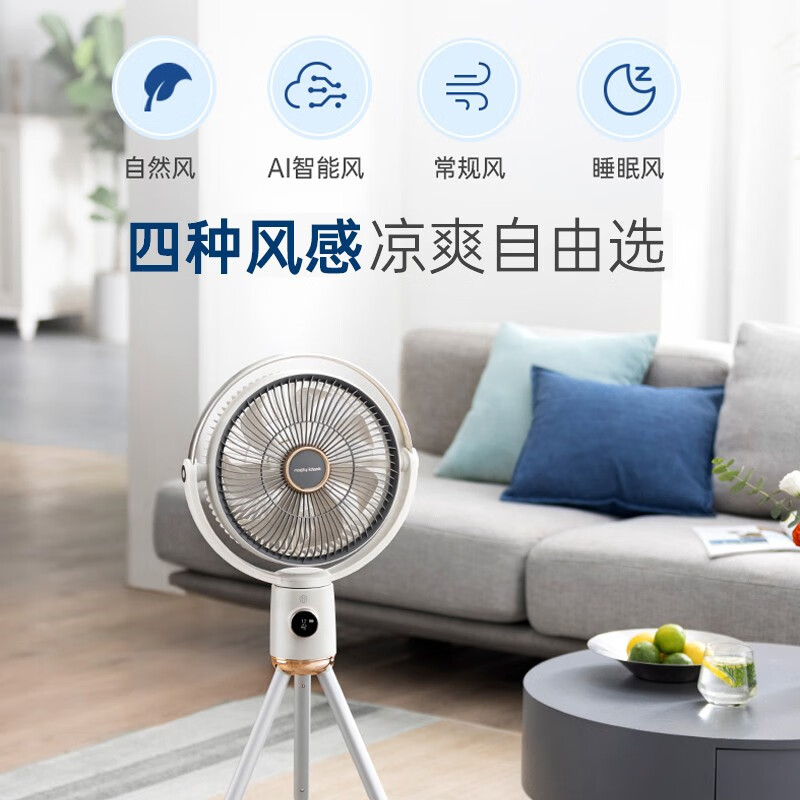 摩飞无线充电风扇家用台式落地扇12挡户外便携大风力电风扇遥控直流变频节能户外折叠扇 有线-白MR3800