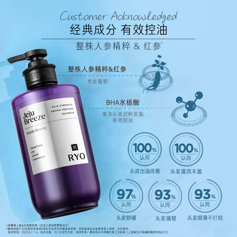 RYO吕香氛吕洗发水香味持久72小时留香控油蓬松济州微风香洗发露洗头膏580ml高清大图