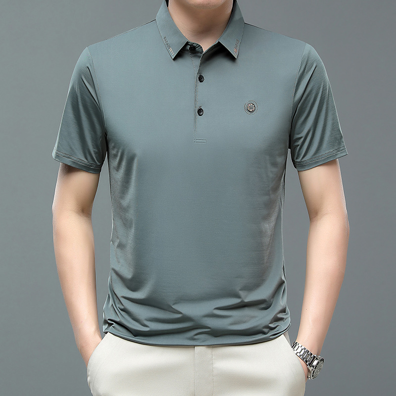 短袖t恤纯色男款夏季薄款宽松半袖体恤中年男士翻领休闲打底衫男 灰绿 XL