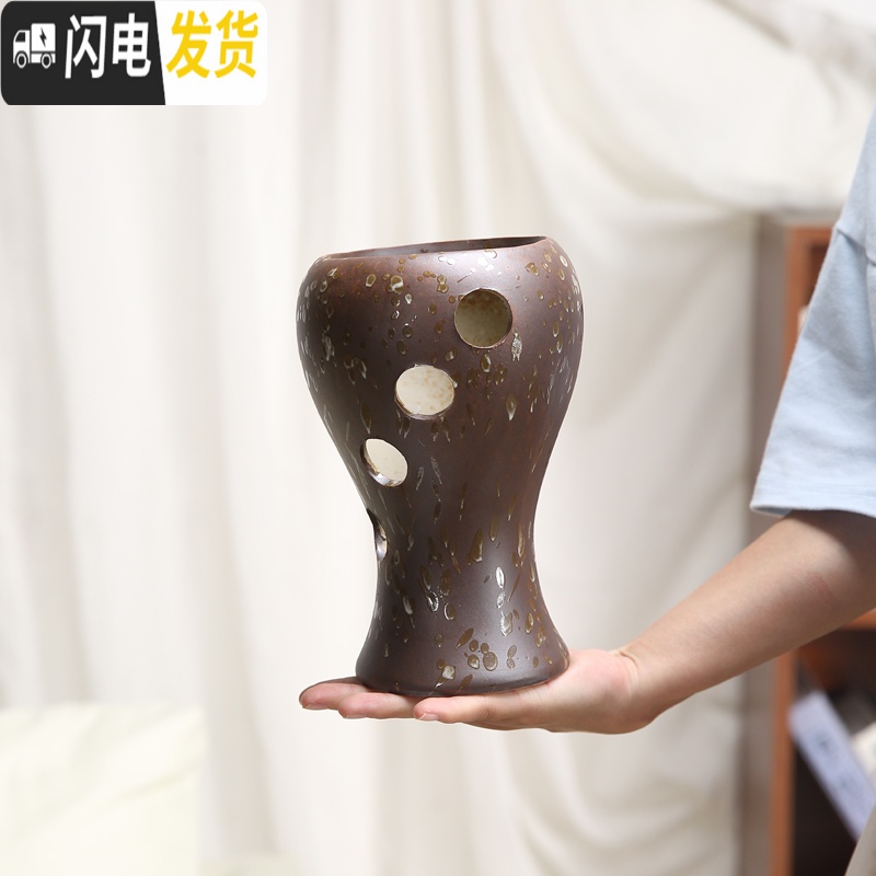 三维工匠多肉个性陶瓷花盆多孔洞洞花盆多肉盆栽摆件绿植陶瓷盆高款兰花盆 洞洞盆HZ269 中等花盆容器高清大图