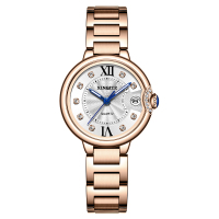 新奇特手表女生镶钻ins风小众女士手表防水时尚装饰腕表石英表钢带新款轻奢小表盘大气女表X-79 玫金白面