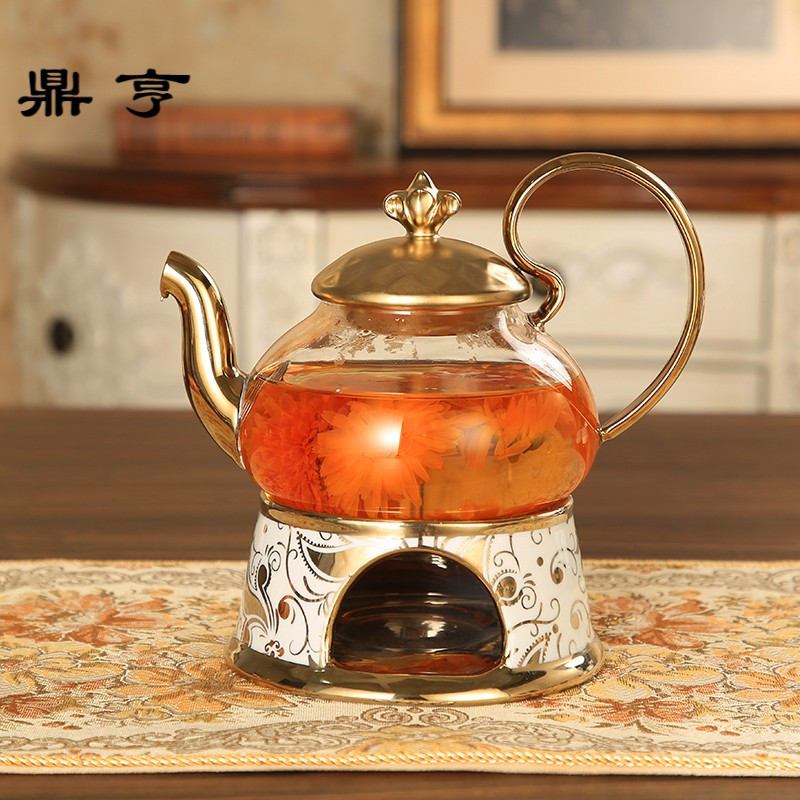 鼎亨欧式简约花果茶具套装蜡烛加热玻璃陶瓷煮水果花茶具下午茶壶