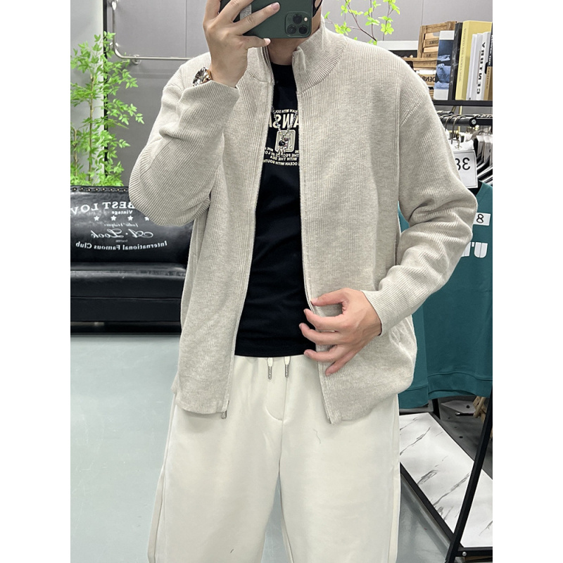 秋冬高领开衫男毛衣美式上衣外套潮流时尚帅气青年宽松针织衫_396