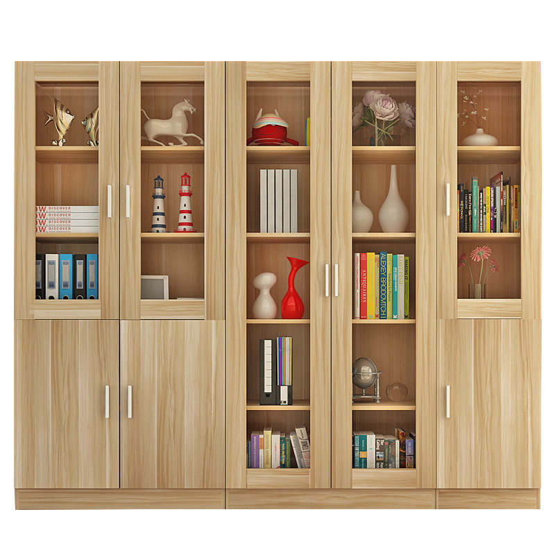 实木文件柜闪电客资料档案柜办公室书柜带锁柜子书架透明带玻璃储物柜