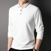 恒源祥定制LOGO华夫格桑蚕丝长袖t恤男士商务翻领高端工装上班服纯色t恤 3XL/190/56 漂白