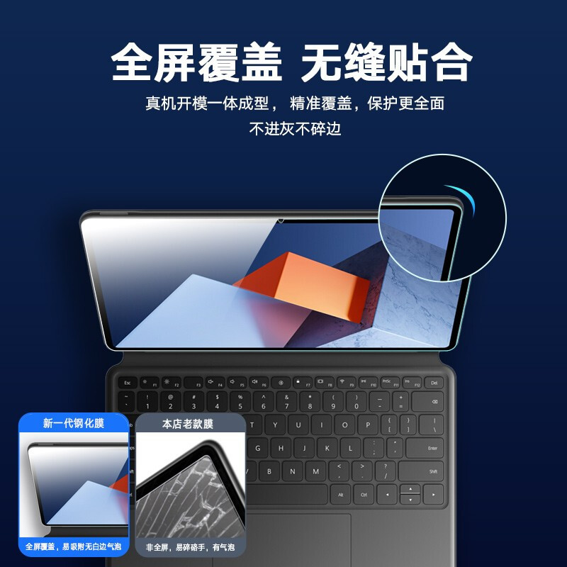 ESCASE[贴坏包赔]华为MateBook E钢化膜2021款12.6英寸防摔屏幕膜 高清防爆防摔全玻璃膜ES16透明