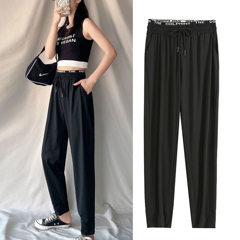 cache冰丝哈伦裤女夏季薄款运动裤九分宽松休闲黑色束脚速干裤女