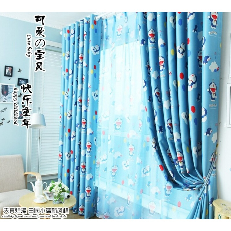 定制机器猫哆啦A梦可爱卡通加厚遮光窗帘布成品儿童窗帘男孩卧室