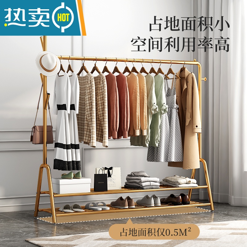 敬平简易衣帽架晾衣架落地室内晒挂衣服架子房间挂衣架家用卧室收纳架 简约黑100*37*158cm[单层置物架]高清大图