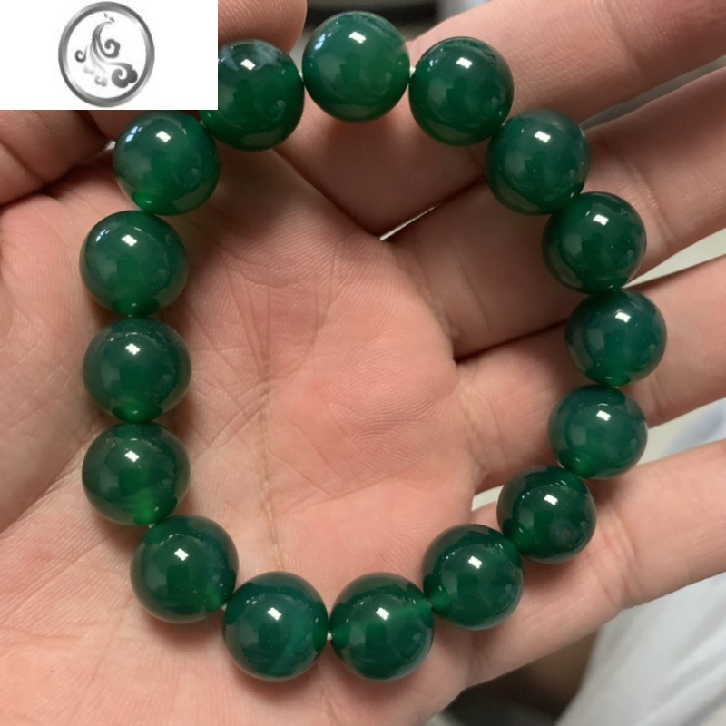 jimi银冰种绿玛瑙手链男女玛瑙玉髓单圈佛珠手串本命年水晶饰品