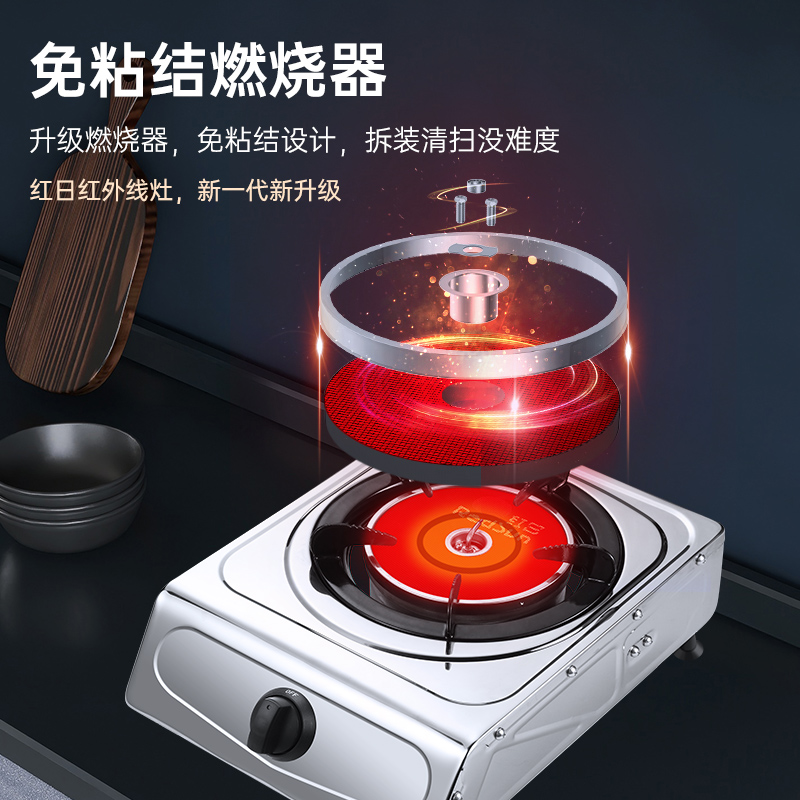 红日 (RedSun) 红外线家用台式燃气灶单灶不锈钢面板易清洁单眼灶 JZY-ED3 液化气高清大图