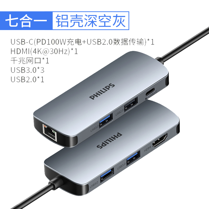 飞利浦type-c拓展坞电脑转换器 笔记本扩展macbook pro苹果配件air投影仪转换器HDMI SWR1608N