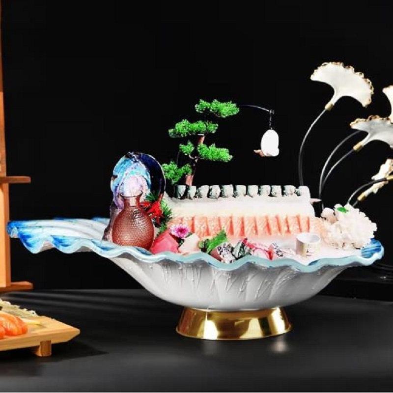 刺身盘冰盘大号日式鱼生刺生专用摆盘海鲜拼盘姿造盘子深蓝刺身盘