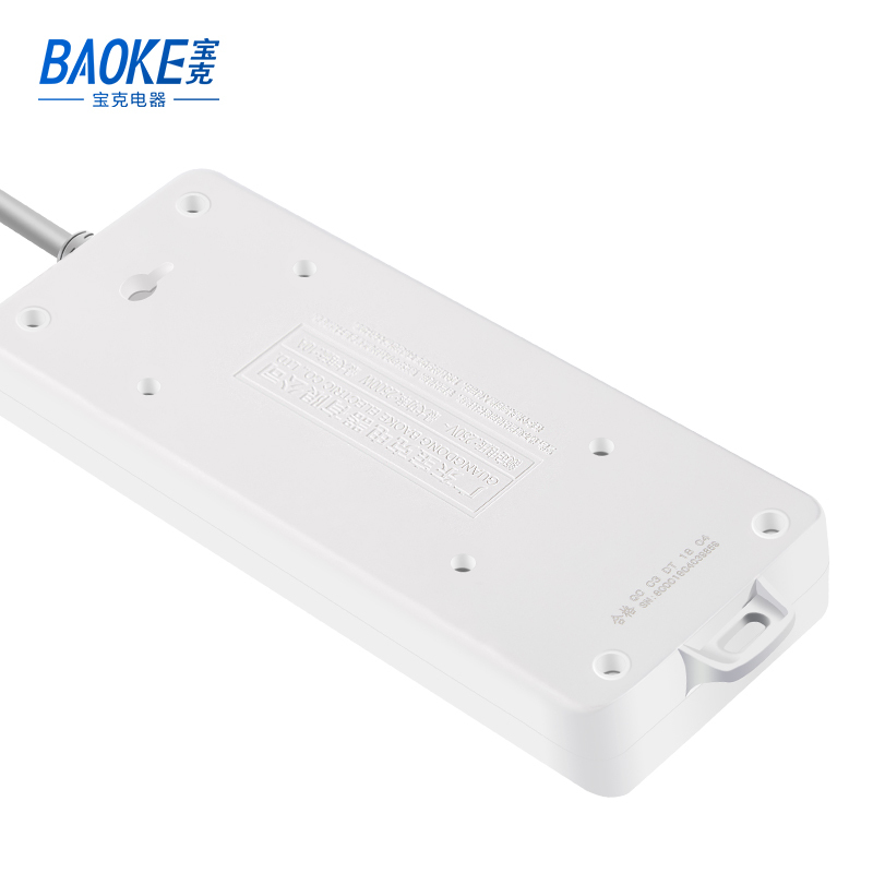 宝克(BAOKE)K223 插线板 新国标延长线插座6位组合总控开关 2500W MAX 白色 1个