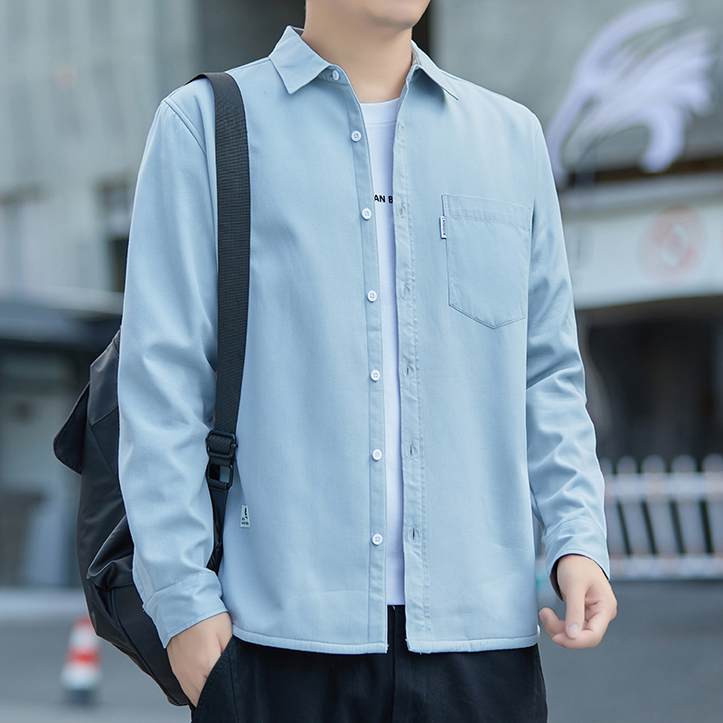正品啄木鸟加绒加厚男士长袖纯棉衬衫男休闲宽松上衣冬季衬衣保暖高清大图