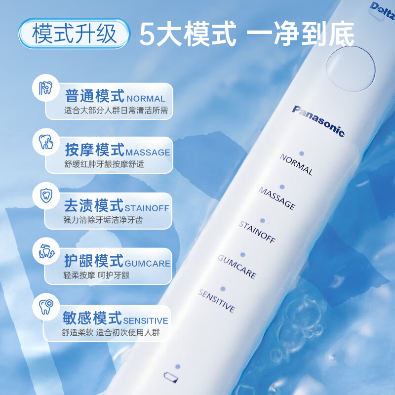 松下(Panasonic) 电动牙刷小彩刷情侣款 软毛成人磁悬浮声波震动清洁护龈 EW-DC02-W白色高清大图