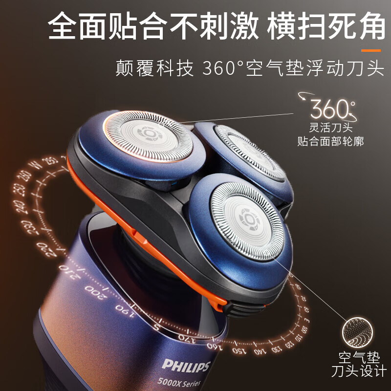 飞利浦(Philips)全新蜂巢 X 剃须刀刮胡刀SkinEase肌能舒缓科技 敏感肌适用 X5005BP[礼盒装]