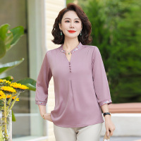 中老年妈妈上衣时尚洋气中老年女装40-60岁中年小衫气质服装 3XL(建议125-140斤） 粉紫小衫