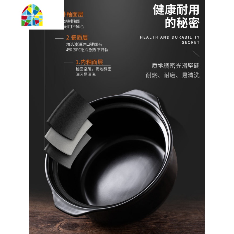 砂锅炖锅家用燃气煲汤锅广东煲仔饭锅小号陶瓷锅沙锅瓦煲 FENGHOU 6L黑花汤煲[适用5-8人]烧坏换新高清大图