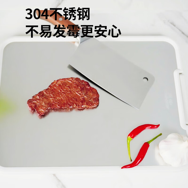 申魔 厨房家用双面可用不锈钢砧板(带磨刀石)SC22K19高清大图