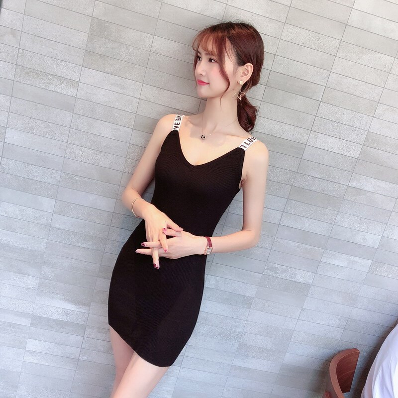 带背心女夏外穿中长款内搭无袖连衣裙针织打底裙修身性感包臀裙白色均码