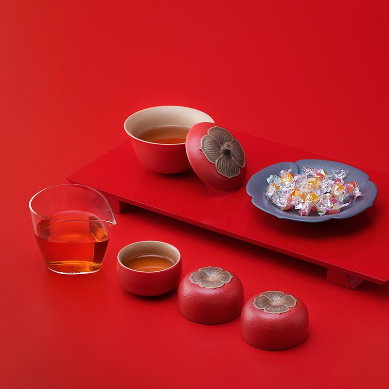 万仟堂(EDENUS) 事事如意 盖碗朱漆釉(一壶一承三杯一玻璃茶海)高清大图