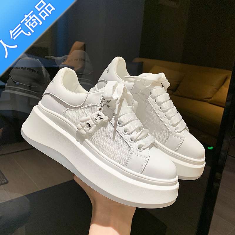 SUNTEK小白鞋女2023新款夏季透气网面配裙子厚底运动休闲百搭板鞋高清大图