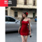 YIBUSHENG性感红色露背蝴蝶吊带连衣裙女装季带胸垫收腰包臀裙子辣妹短裙