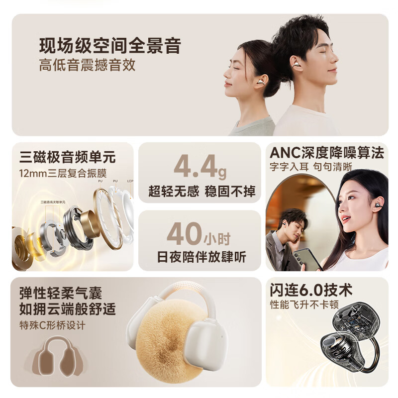 [内蒙地区可发]飞利浦(PHILIPS)蓝牙骨传导概念真无线挂耳式开放式夹式耳机 (新款)TAQ2020黑色高清大图