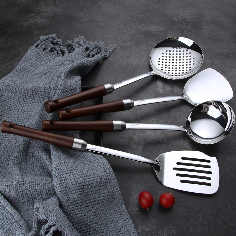 不锈钢锅铲家用漏勺铲子厨房炒菜勺子汤勺厨具套装铲子勺全套 [带架子