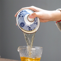領藝 青花盖碗茶杯大号家用陶瓷三才泡茶碗功夫景德镇风格茶具 万福盖碗