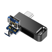 联想（thinkplus）USB3.0 三合一U盘 可接Typc-C 三接口设计 手机电脑两用 MU100深灰色 64G