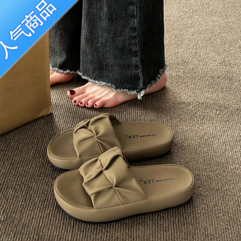 SUNTEK凉拖鞋女夏外穿2023新款厚底休闲沙滩凉鞋时尚女士孕妇面包一字拖高清大图