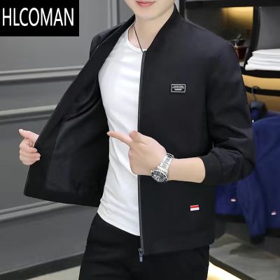 HLCOMAN外套男士新款中青年休闲修身潮流男装夹克衫上衣服爸爸男装 黑色 3XL140-155斤